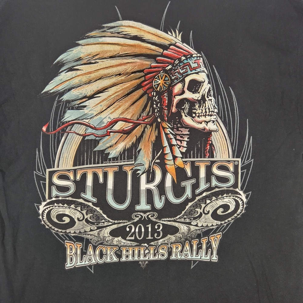 Sturgis 2013 Black Hill Motorcycle Rally Shirt Mens L Black Indian Head